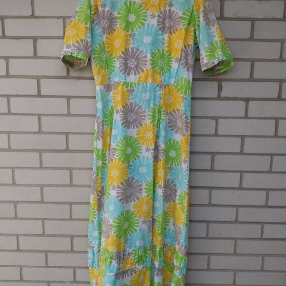 Amish Mennonite Cape Dress 36" B 30" W Yellow Floral Cotton Handmade Modest - Picture 2 of 11